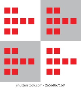 Blocos de pixel vermelho agrupados formando setas abstratas em cada quadrante. Ideal para marcas de tecnologia, dicas de navegação digital ou sotaques modernos de interface do usuário.

