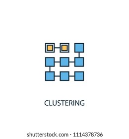 Clustering concept 2 colored line icon. Simple yellow and blue element illustration. Clustering concept outline symbol design from Artificial Intelligence set. Can be used for web and mobile UI/UX