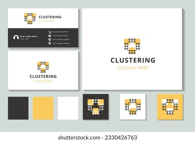Diseño del logotipo en clúster con un lema editable. Libro de promoción de marca y plantilla de tarjeta de visita.