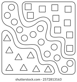 Clustering in Machine Learning icon. Simple outline monochrome black vector pictogram with thin lines on a transparent background. Line thickness is editable