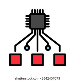 Clustering mini illustration outline color icon, use for machine learning, education, technology industry, UI, UX kit, app and web development, digital or print.