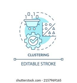 Clustering Turquoise Concept Icon. Data Mining Technique Abstract Idea Thin Line Illustration. Data Segmentation. Isolated Outline Drawing. Editable Stroke. Arial, Myriad Pro-Bold Fonts Used