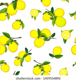 clusters of yellow lemons, seamless background vector illustration