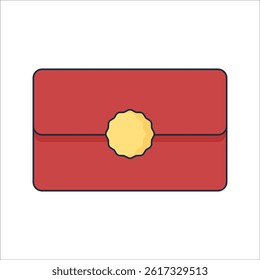 Clutch Bag Flat design style, red clutch with golden accent, suitable for evening fashion accessories and boutique product displays