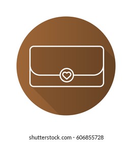 Clutch bag flat linear long shadow icon. Vector line symbol