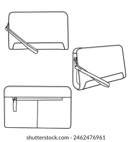 Clutch bag, handbag lineart flat sketch vector illustration
