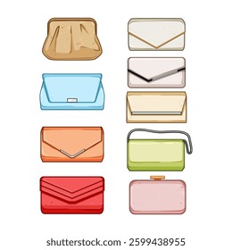 clutch bag set cartoon. evening designer, chic elegant, compact trendy clutch bag sign. isolated symbol vector illustration