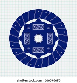 Clutch Disc . Vector illustration on Notebook sheet texture background