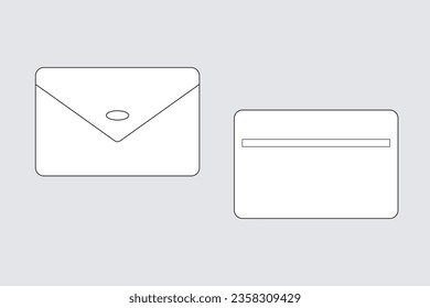 Clutch, handbag, ladies bag vector template isolated on white. Apparel models sketch set. Outline for fashion clothes design. Front and back view.