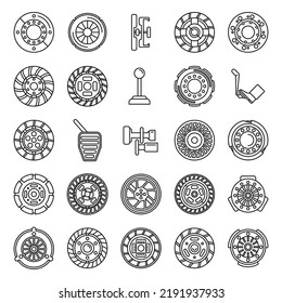 Los iconos de embrague establecen el vector de contorno. Motor de máquina. Partes automáticas