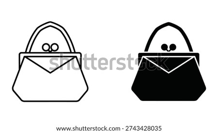Clutch purse icons in outline and solid black for fashion and accessories