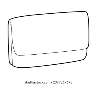 Clutch silhouette bag. Fashion accessory technical illustration. Vector satchel front 3-4 view for Men, women, unisex style, flat handbag CAD mockup sketch outline isolated