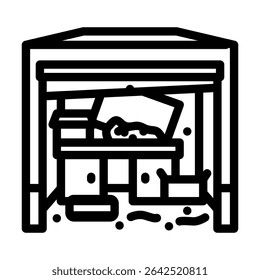 cluttered messy garage line icon vector. cluttered messy garage sign. isolated contour symbol black illustration