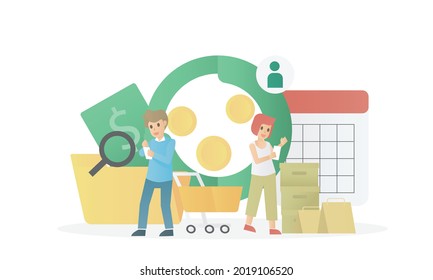 CLV or LCV - Customer Lifetime Value. business concept.Two client of different business value,Long-term customers have more frequency and spend,arrow green and red,Vector illustration.