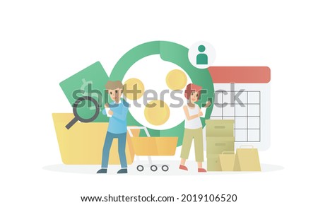 CLV or LCV - Customer Lifetime Value. business concept.Two client of different business value,Long-term customers have more frequency and spend,arrow green and red,Vector illustration.