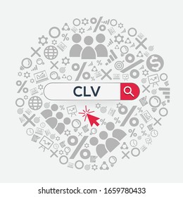 CLV mean (customer lifetime value) Word written in search bar ,Vector illustration.