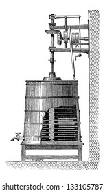 Clyburn Steam-driven Butter Churn, vintage engraved illustration. Industrial Encyclopedia - E.O. Lami - 1875