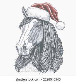 Clydesdale Santa Hat Vektorgrafik T-Shirt Design Logo Symbol Weihnachtsgrußkarte