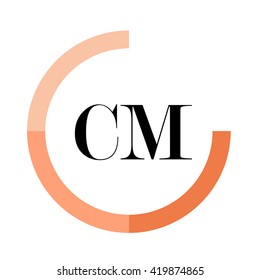 CM black letters , modern type of font , tree orange colors , simply alphabet like design identity 