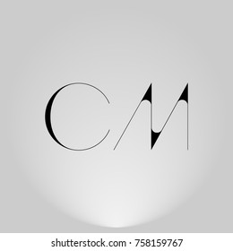 CM Black thin minimalist LOGO Design with Highlight on Gray background.