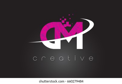 CM C M Creative Letters Design. White Pink Letter Vector Illustration.