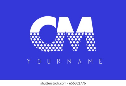 CM C M Dotted Pattern Letter Logo Design Vector with Blue Background.