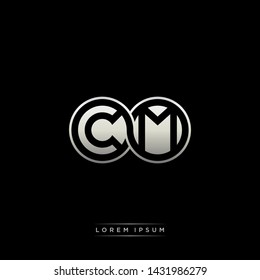 CM C M initial letter linked circle capital monogram logo modern template silver color edition