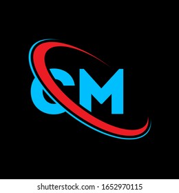 CM C M letter logo design. Initial letter CM linked circle upercase monogram logo red and blue. CM logo, C M design