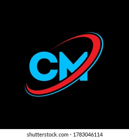Diseño del logotipo de la letra M de CM. Letra inicial M enlazado círculo en monograma superior logotipo rojo y azul. logotipo CM, diseño C M. cm, c m