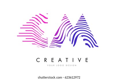 CM C M Zebra Letter Logo Design with Black and White Stripes Vector