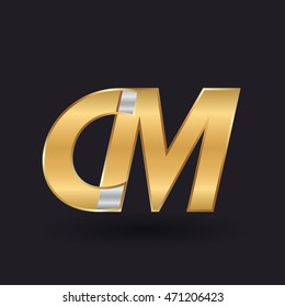 CM company letter logo golden silver black background