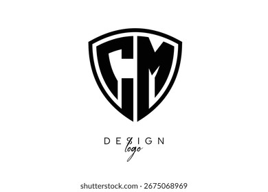 CM Creative Initial Letter Logo con escudo Emblema Diseño de marca mínima en blanco y negro.