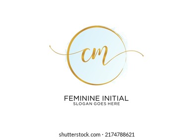 CM handwriting logo with circle template vector signature, wedding, fashion, floral and botanical with creative template.