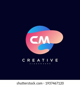CM Initial Letter logo icon design template elements with wave colorful art.