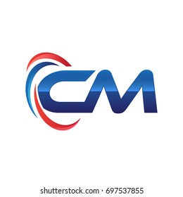 CM initial letter logo swoosh red blue