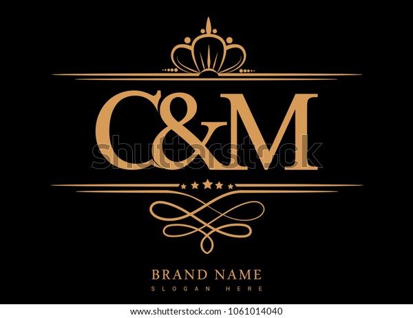 C&M Initial logo, Ampersand initial logo\
gold with crown and classic\
pattern