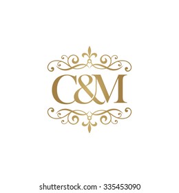 C&M Initial logo. Ornament ampersand monogram golden logo