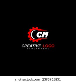 Monograma inicial CM para el logotipo del automóvil con vector de diseño de imagen de la rueda del engranaje