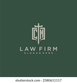 CM initial monogram for law firm with sword and shield logo image