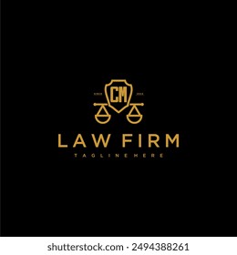 CM initial monogram for lawfirm logo with scales and shield luxury image