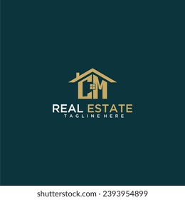 CM initial monogram logo for real estate with home shape creative design