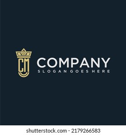 CM initial monogram shield logo design for crown vector image
