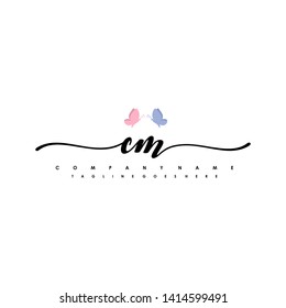 CM initial signature logo. handwriting logo template vector,