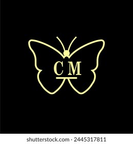 CM Initials Ilustración vectorial de logotipo de mariposa de lujo