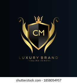 CM Letter Initial with Royal Template.elegant with crown logo vector, Creative Lettering Logo Vector Illustration.