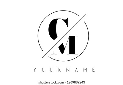 CM Letter Logo with Cutted and Intersected Design and Round Frame Vector Illustration
