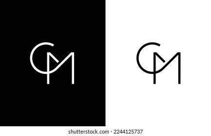 CM letter logo isolated on black and white background.