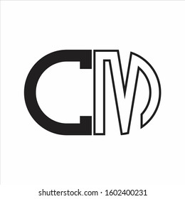 CM Letter logo monogram with oval shape negative space design template white background