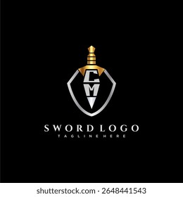 CM letter luxury monogram for shield and sword style image