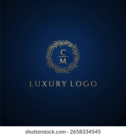 CM carta monograma casamento de luxo com criativo círculo folha ouro
